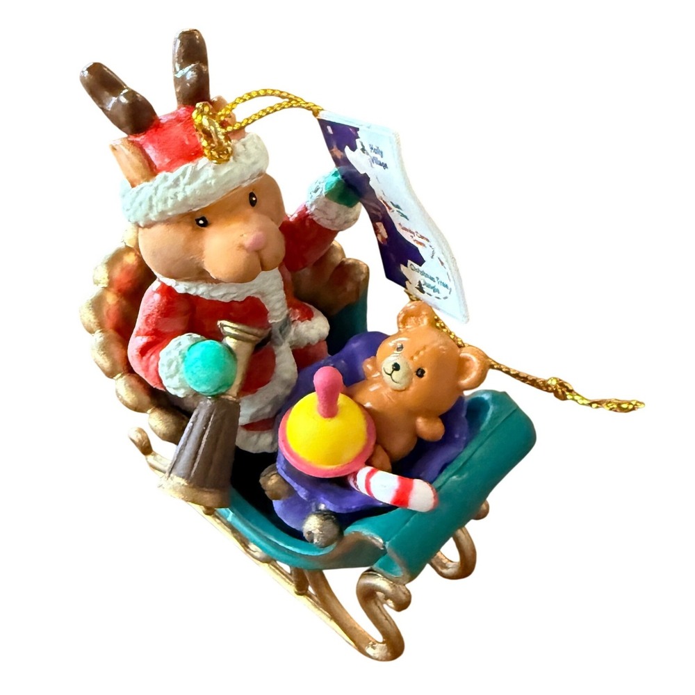 Trim A Home Collectible Tree Charm Reindeer Santa Sleigh Ornament Teal Gold